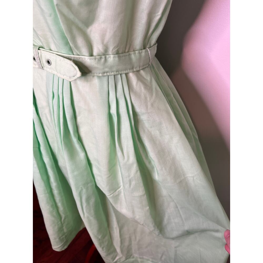 1950s Mint Green Brown Tea Party Hostess Secretary Coquette Feminine Dress M - Picture 6 of 8